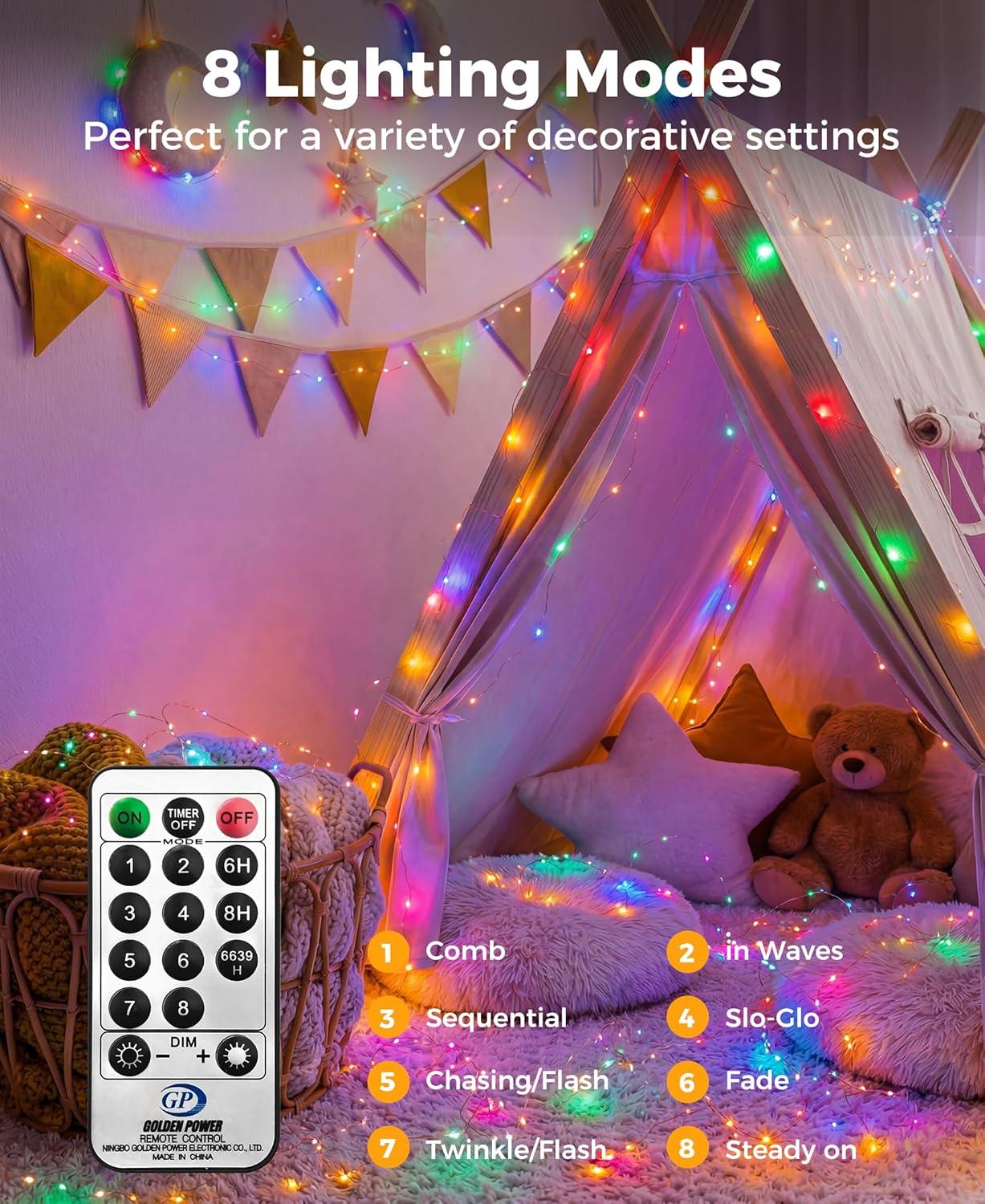 Skiennix 66 Ft LED Fairy Lights - 200 Multi-Colored Twinkle Lights with Remote, 8 Modes & Timer