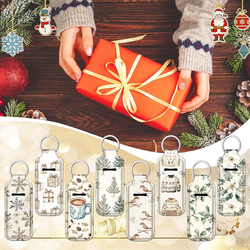 Christmas 40Pcs Lip Balm Holder Keychain Set – Lipstick Clip-On Pouches, Neoprene