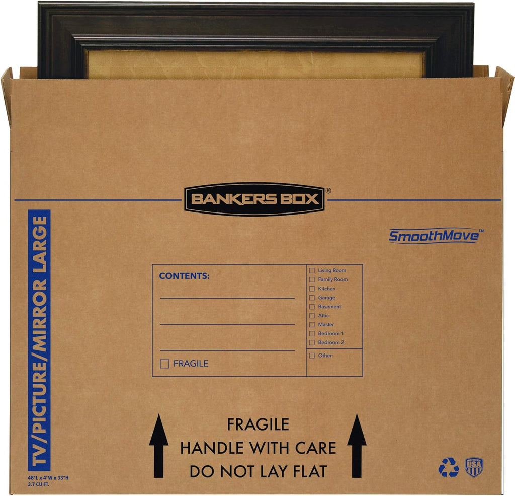 Bankers Box Large Moving Box - Perfect for 55-Inch TVs, Pictures & Mirrors | 4 Pack, 48-In x 4-In x 33-In