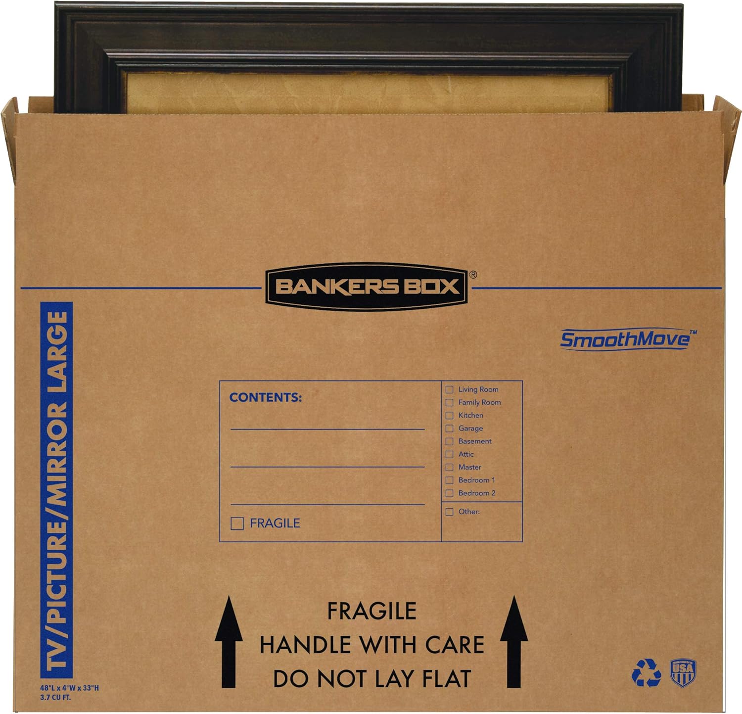 Bankers Box Large Moving Box - Perfect for 55-Inch TVs, Pictures & Mirrors | 4 Pack, 48-In x 4-In x 33-In