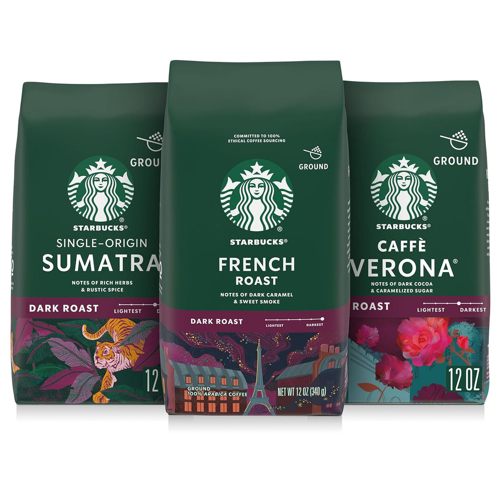 Starbucks Ground Coffee - Dark Roast Variety Pack | Three 12 oz Bags for Hot or Iced Coffee