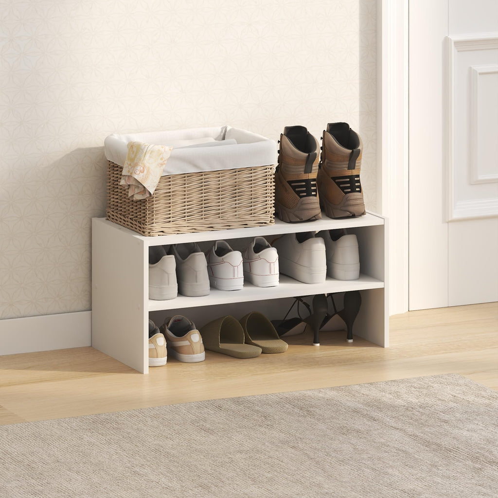 Furinno FANO Shoe Rack, 24-Inch Width 2-Tier Shoe Organizer, Stackable Shoes Storage, 11.7 x 24.2 x 11.7, for Closet Entryway, Office, Garage, White