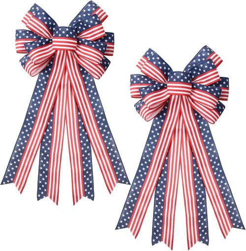 **SY Super Bang 2PCS 4th of July Decorations - Red, White & Blue Wreaths & Patriotic Bows for Indoor/Outdoor Use**