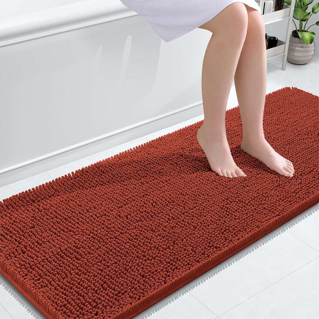 OLANLY Bathroom Runner Rugs - Soft Absorbent Chenille Bath Mats | Quick Dry, Machine Washable, 59x24, Rustic Terracotta