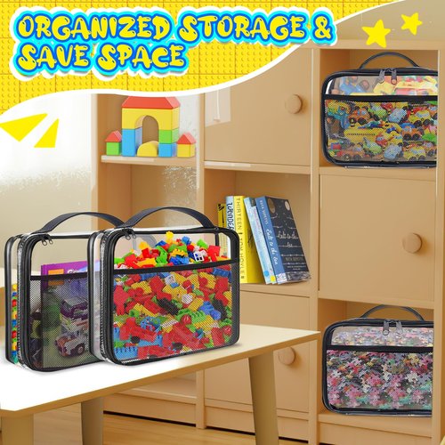 6 Pack Storage Bags with Zipper,12.2 * 9.84 * 2.36in Organizer Bags with Mesh Pockets Name Tag,Waterproof Travel Bags for Board Games,Building Blocks,Puzzles