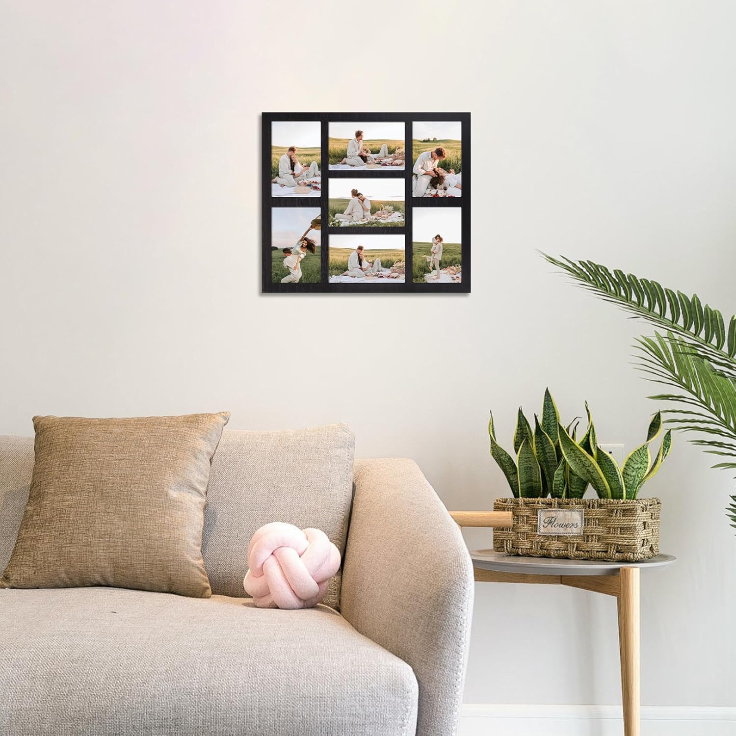 YESKAY 4x6 Picture Frame Collage - Rustic Black Multi-Photo Display with Tempered Glass, 7 Openings