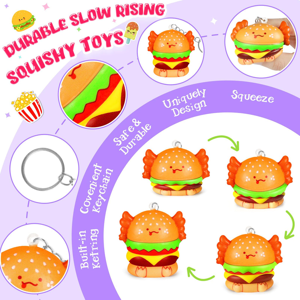 EULRGAUS Valentines Day Cards for Kids School, 24 PCS Food Axolotl Slow Rising Squishy Toys, Valentines Cards for Kids Classroom with Keychains, Valentines Classroom Exchange Party Favors Gifts
