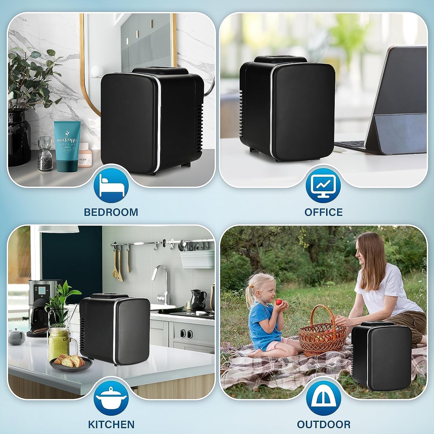 HealSmart 4L/6 Can Mini Fridge, Portable Cooler & Warmer Refrigerator, 100% Freon-Free & Eco-Friendly Compact Fridge, for Skincare, Office, Black