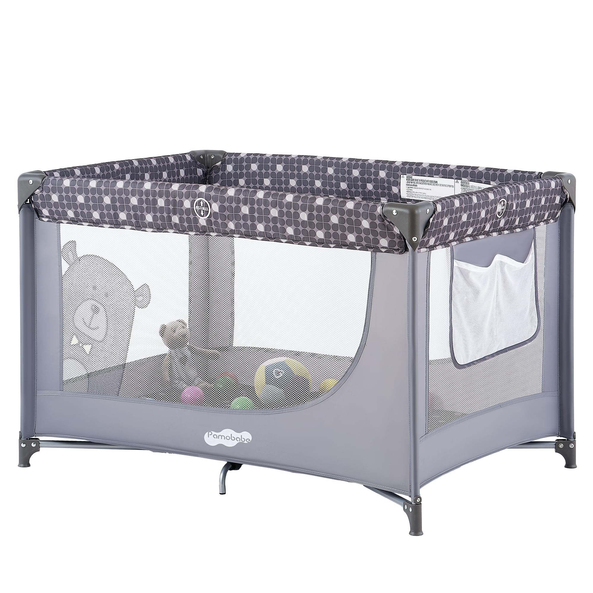 Pamo Babe Compact Pack and Play - Portable Crib for Baby, Lightweight Foldable Travel Playard with Mattress Pad & Carry Bag, Safe Breathable Travel Bed for Home, Trips & Family Visits, Cute Pattern