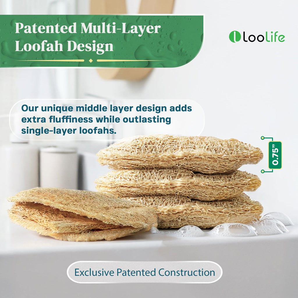 Natural Loofah Kitchen Sponge (3 Pack) - Natural Sponges for Dishes - Eco Friendly and Compostable Sponges - Biodegradable Plant Based Kitchen Dish Sponge - Plastic Free Dish Scrubber