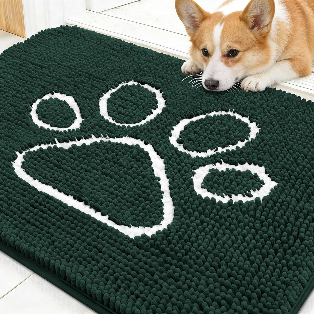 OLANLY Dog Door Mat - Absorbent Non-Slip Mud Mat for Muddy Paws | 30x20, Blackish Green, Quick Dry Chenille