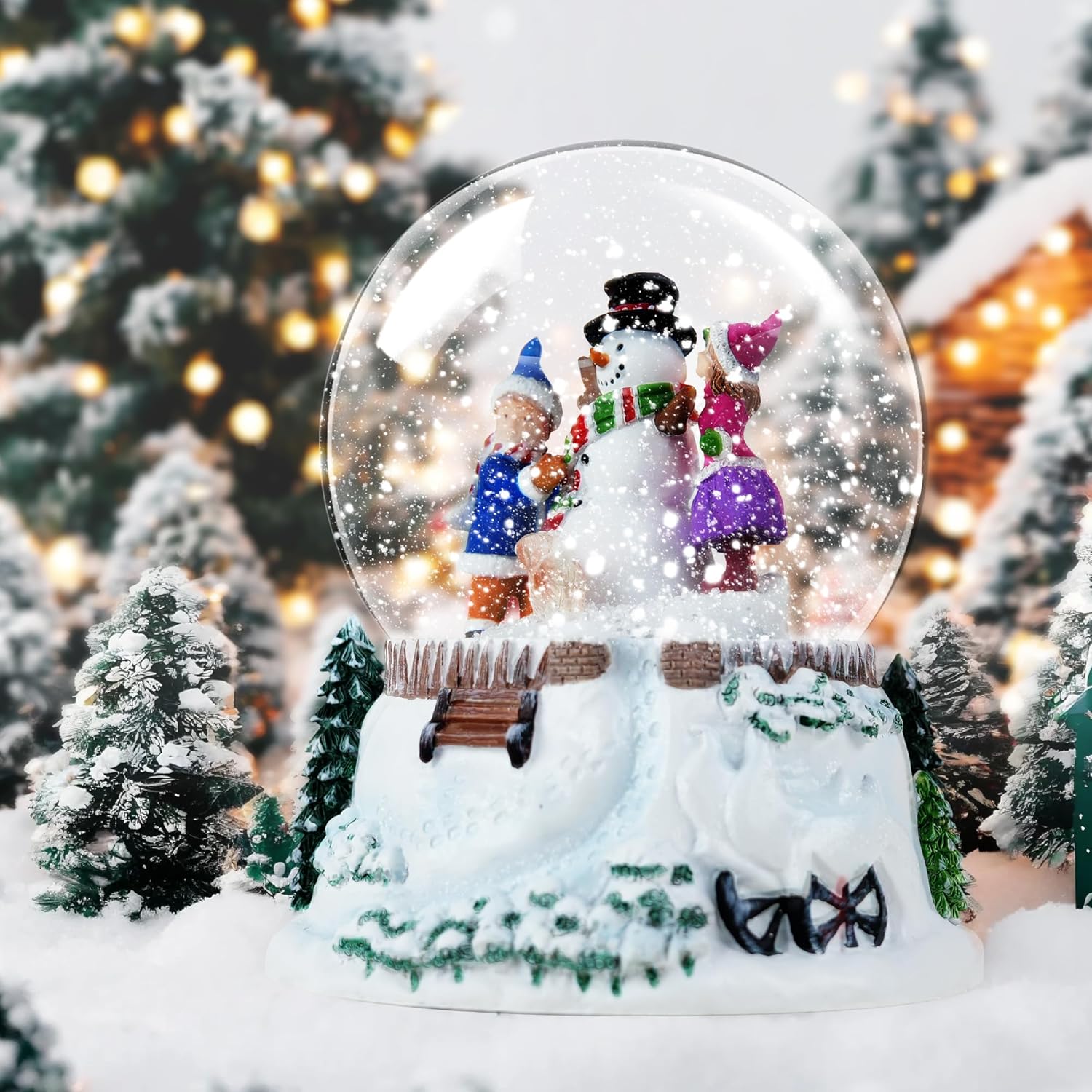 Snowman & Friends Christmas Snow Globe - LED Lights & Musical Feature | Winter Home Décor