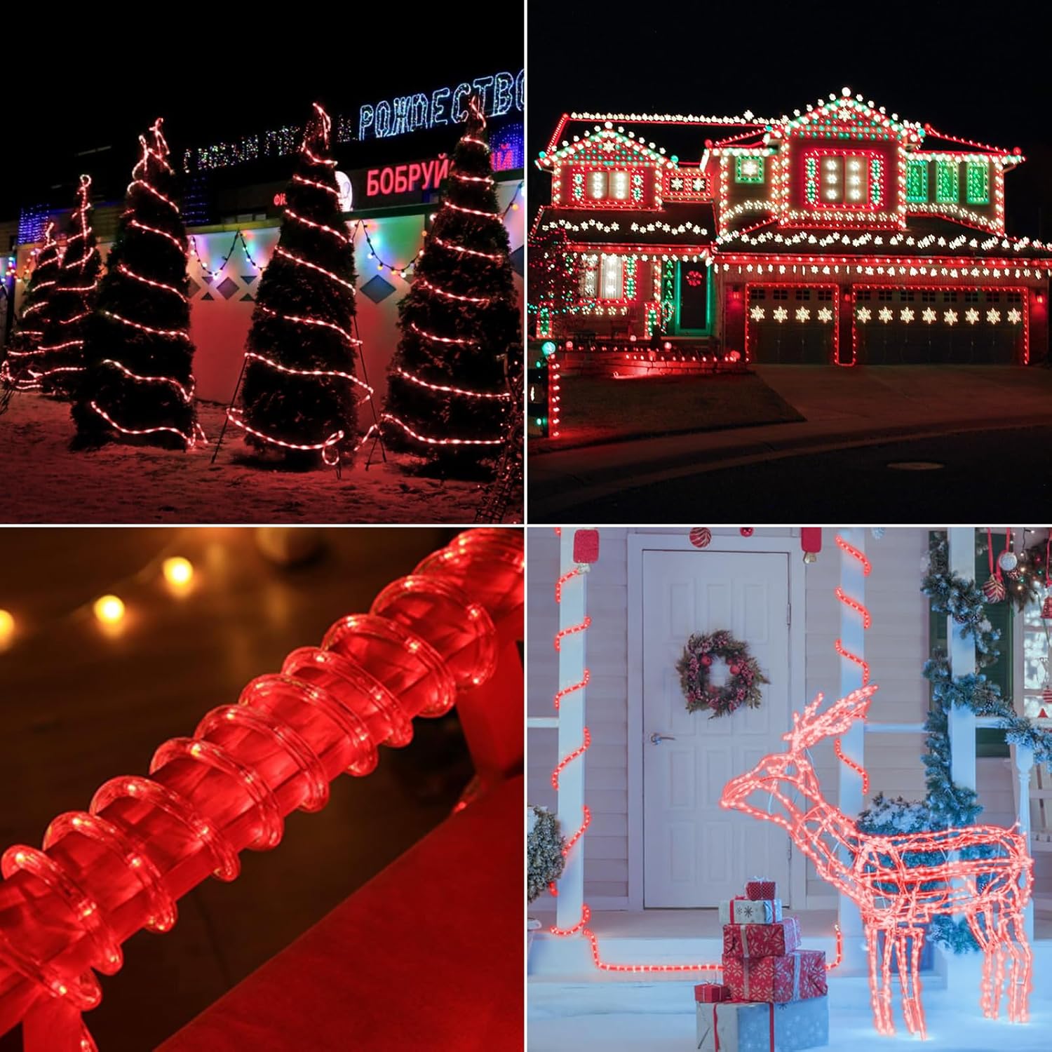 Skiennix 100ft LED Rope Lights - Waterproof & Flexible Tube Lights with 8 Modes | Red Outdoor Decor