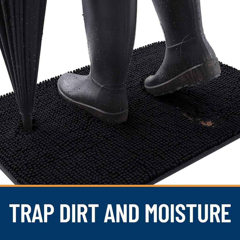 OLANLY Dog Door Mat - Absorbent Non-Slip Mud Mat for Indoor Use | Quick Dry Chenille, 59x32, Black