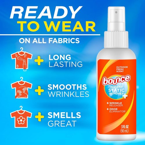 Bounce Anti-Static Spray - 3-in-1 Odor Eliminator & Instant Wrinkle Release | Travel Size (3 Oz)