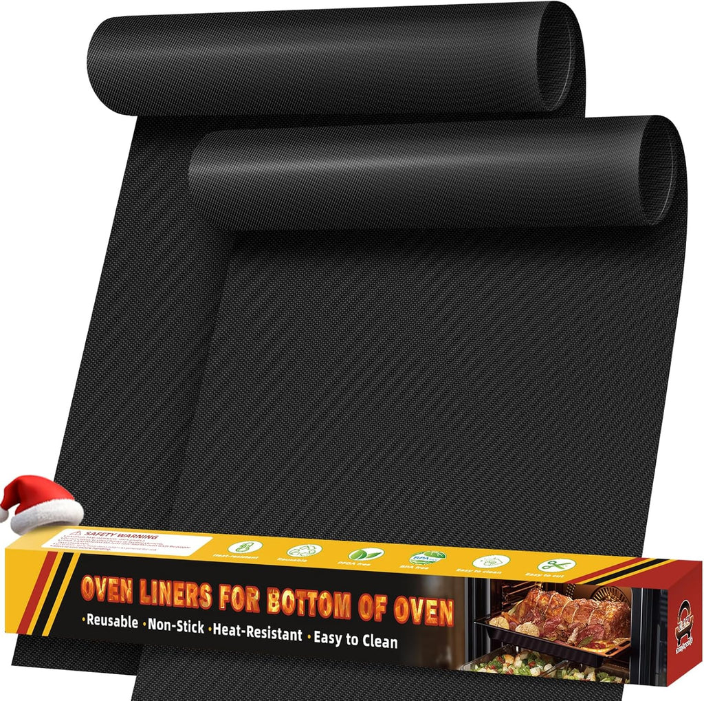 Skiennix Oven Liners - Heavy Duty Non-Stick Reusable Mats | 17"x25" BPA/PFOA Free for All Ovens (Black)