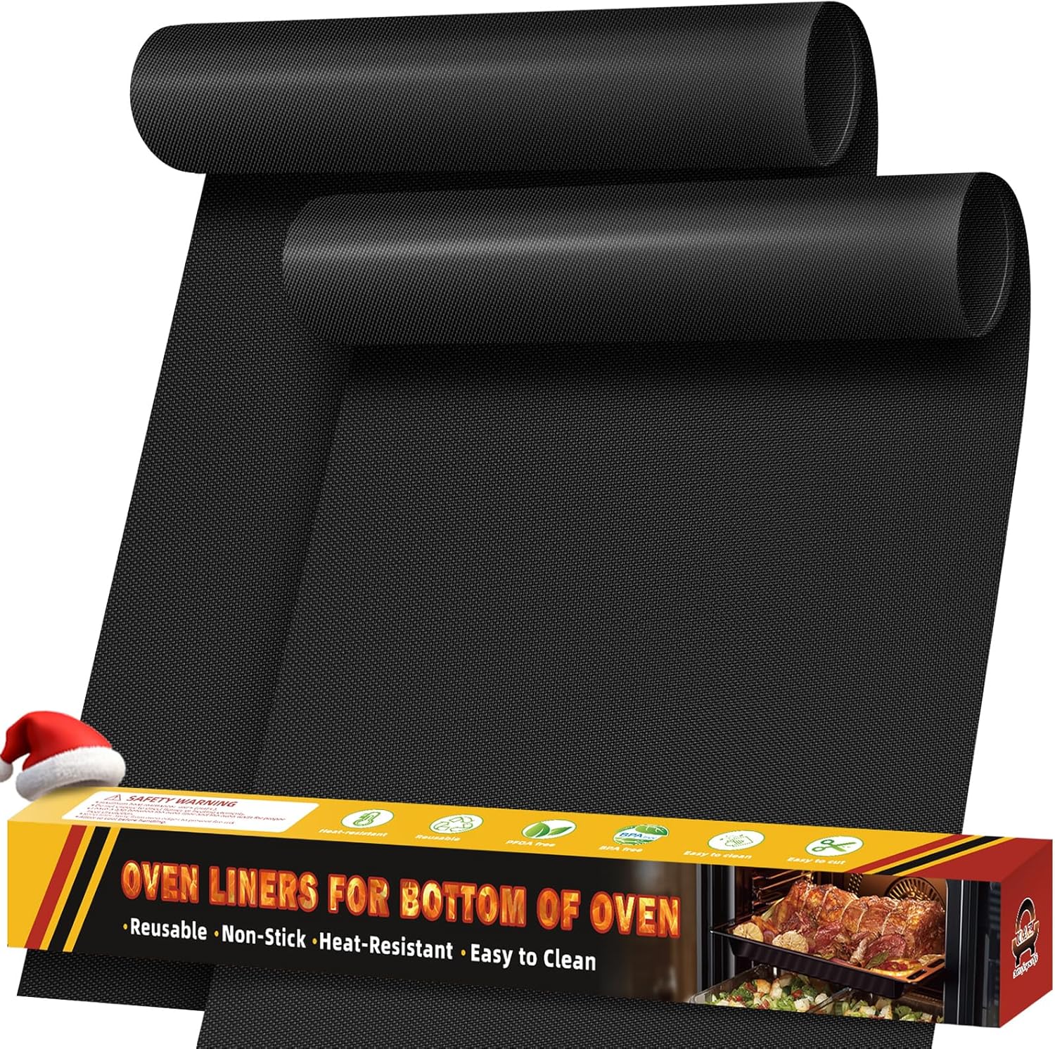 Skiennix Oven Liners - Heavy Duty Non-Stick Reusable Mats | 17"x25" BPA/PFOA Free for All Ovens (Black)