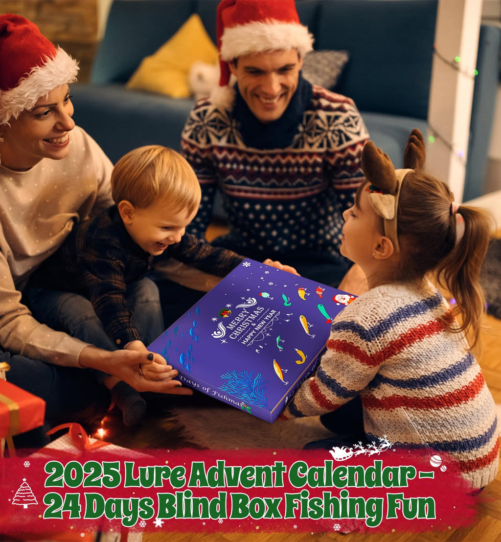 Fishing Lure Advent Calendar 2025 24 Days of Fishing Bait Christmas Advent Calendar 2025 Fishing Gift for Fishermen Adult Teen Boys Mystery Tackle Box Surprise Countdown