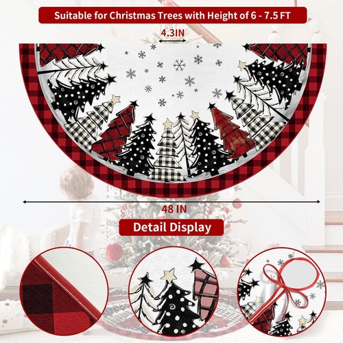 DISENB Christmas Tree Skirt 48 Inch, Red and Black Buffalo Plaid Xmas Tree Skirt, Winter Christmas Tree Mat for Home Party Holiday Indoor Outdoor Decorations