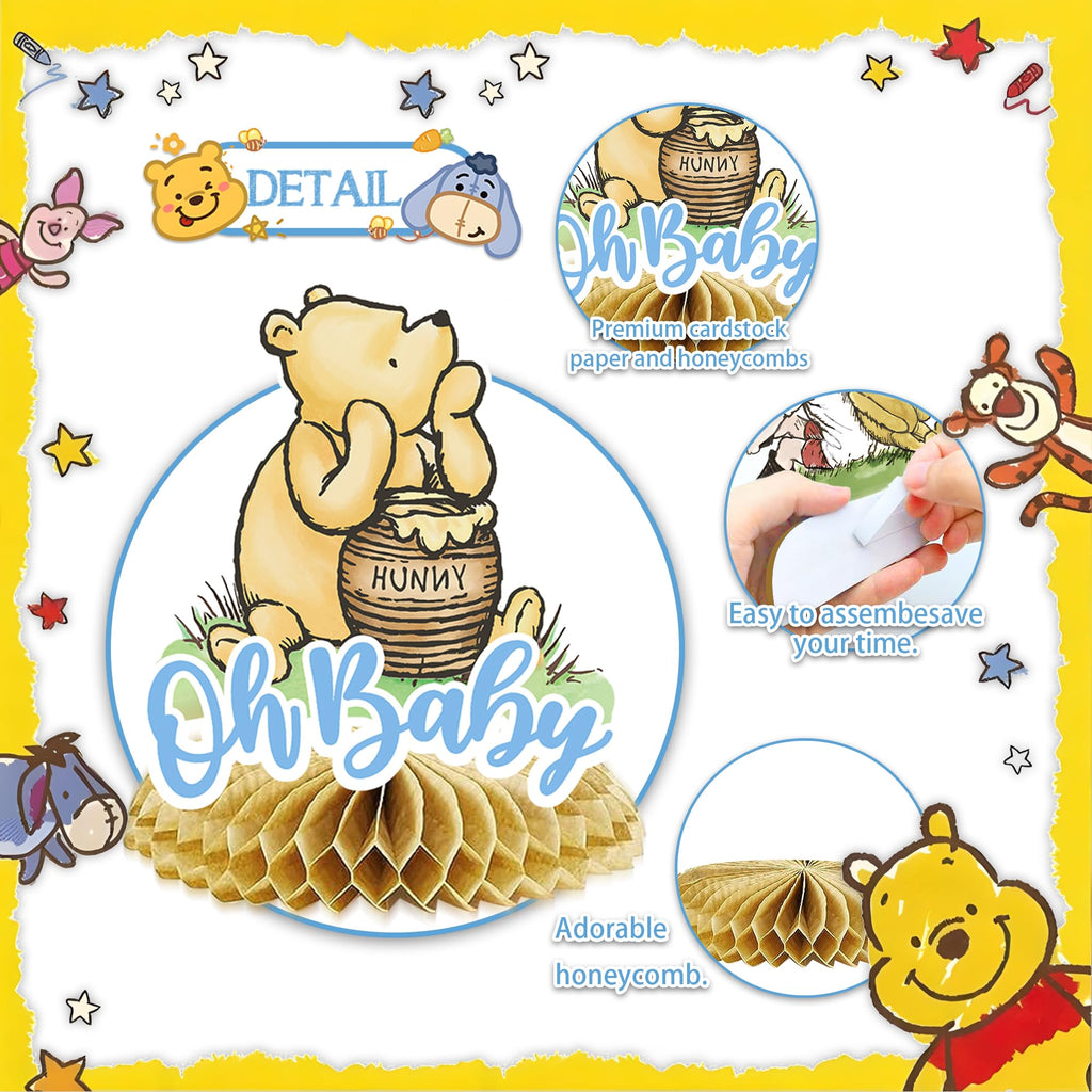 9Pcs Winnie Centerpieces for Baby Shower Decorations Boys Table Centerpieces for Birthday Decorations
