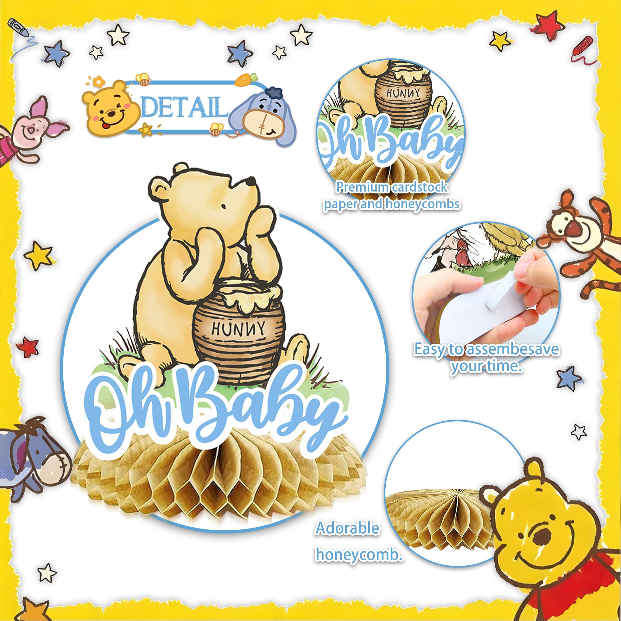 9Pcs Winnie Centerpieces for Baby Shower Decorations Boys Table Centerpieces for Birthday Decorations