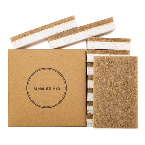 GREENTH PRO 10 Pack Nature Dish Sponge - Natural Kitchen Sponge - Coconut Fiber and Wood Cellulose Scrubber