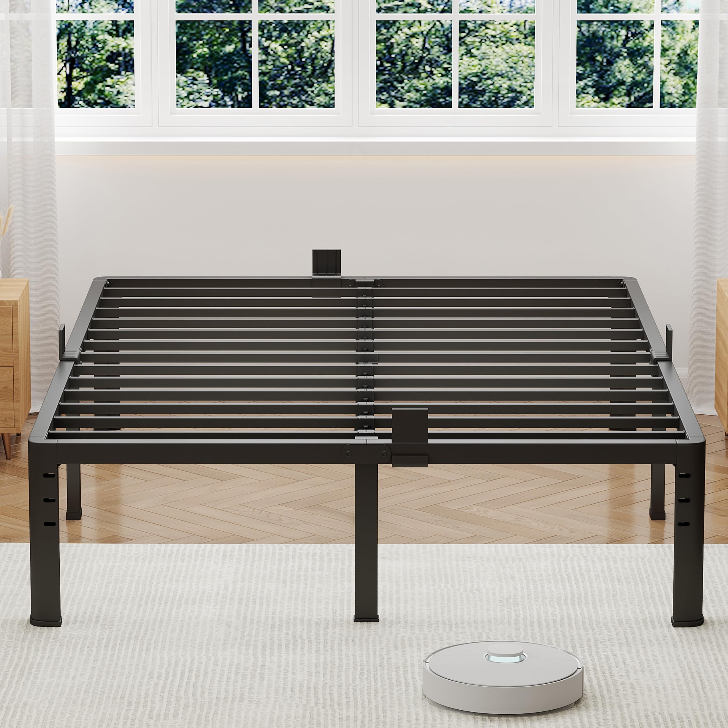 NKZ 14 Inch Queen Bed Frame, Sturdy Metal Platform with Round Corner Legs, 3,500 lbs Heavy Duty Steel Slat Support, Easy Assembly, Noise Free, No Box Spring Needed