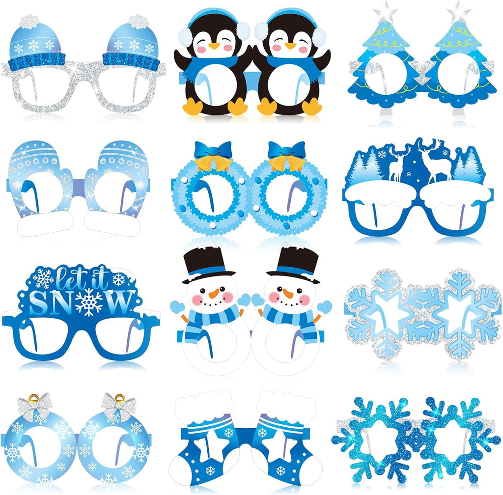 Skiennix Snowflake Paper Eyeglasses - 36 Pcs Winter Wonderland Party Decorations | Perfect for Christmas & Baby Showers