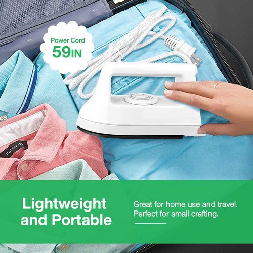 Mini Iron for Crafts and Travel - Electric Heat Press Machine for Quilting and Sewing (White) - 6.49 x 3.74 x 2.6 Inches