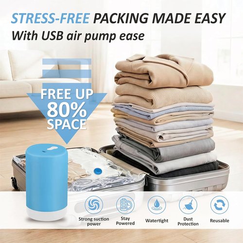Cozy Essential Vacuum Storage Bags - Rechargeable Cordless USB Pump for Clothes & Bedding | 12-Piece Combo