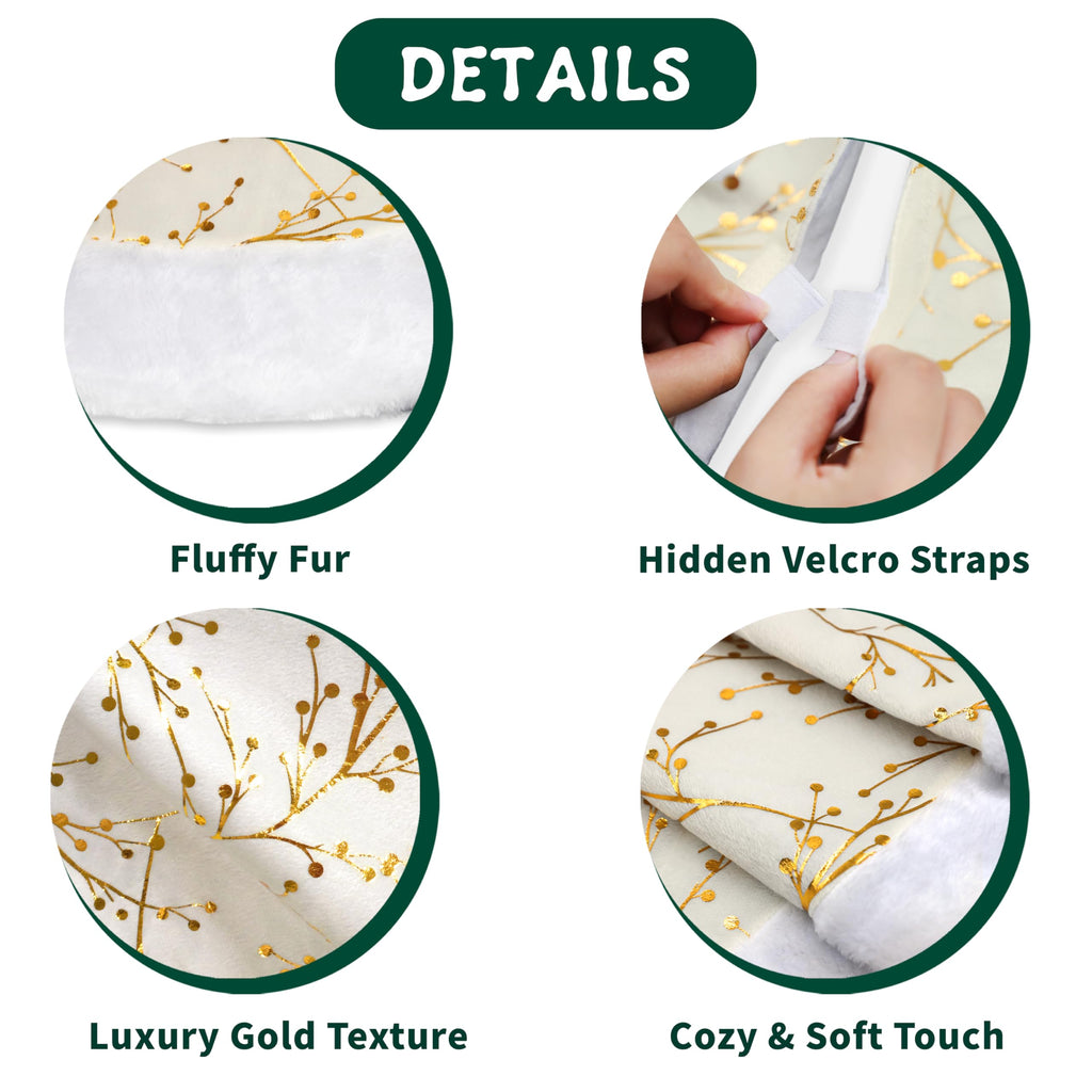 SYITCUN Christmas Tree Skirt, 48inch White and Gold Tree Skirt, Faux Fur Xmas Tree Skirt for 4 5 6 7 8 9 Ft Christmas Trees, Thicker Plush Christmas Tree Decorations
