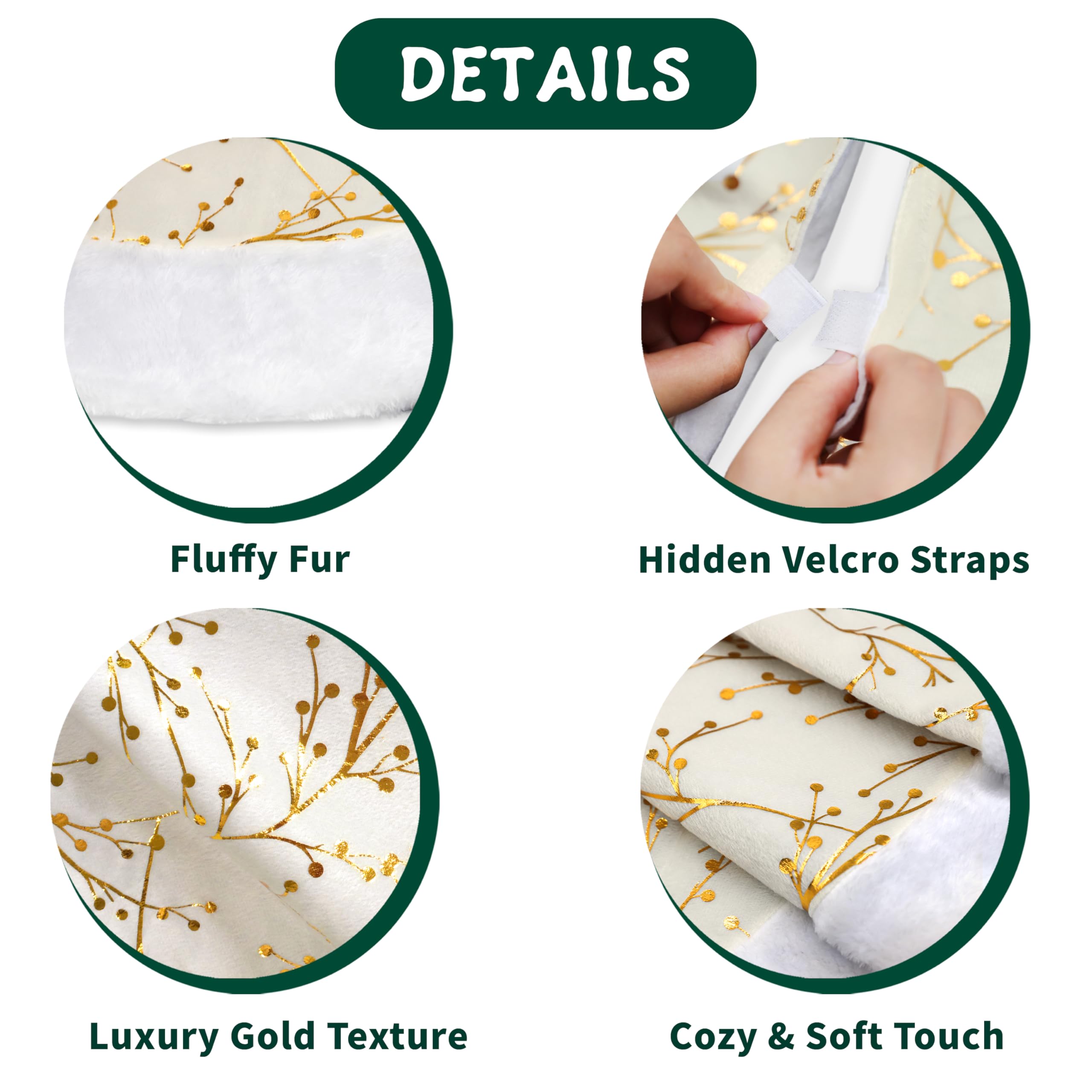 SYITCUN Christmas Tree Skirt, 48inch White and Gold Tree Skirt, Faux Fur Xmas Tree Skirt for 4 5 6 7 8 9 Ft Christmas Trees, Thicker Plush Christmas Tree Decorations