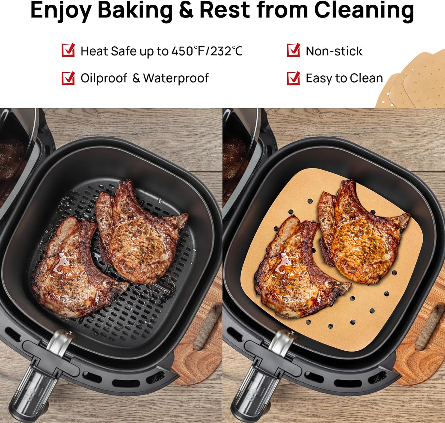 Skiennix Air Fryer Parchment Paper Liners - 100 PCS Disposable Perforated Sheets, 8.5" & 7" Sizes