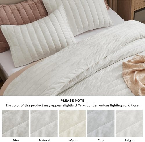 Bedsure Velvet Quilt King Size Set - Lightweight Cream White Comforter | Oversized Luxury Bedspread with 2 Pillow Shams