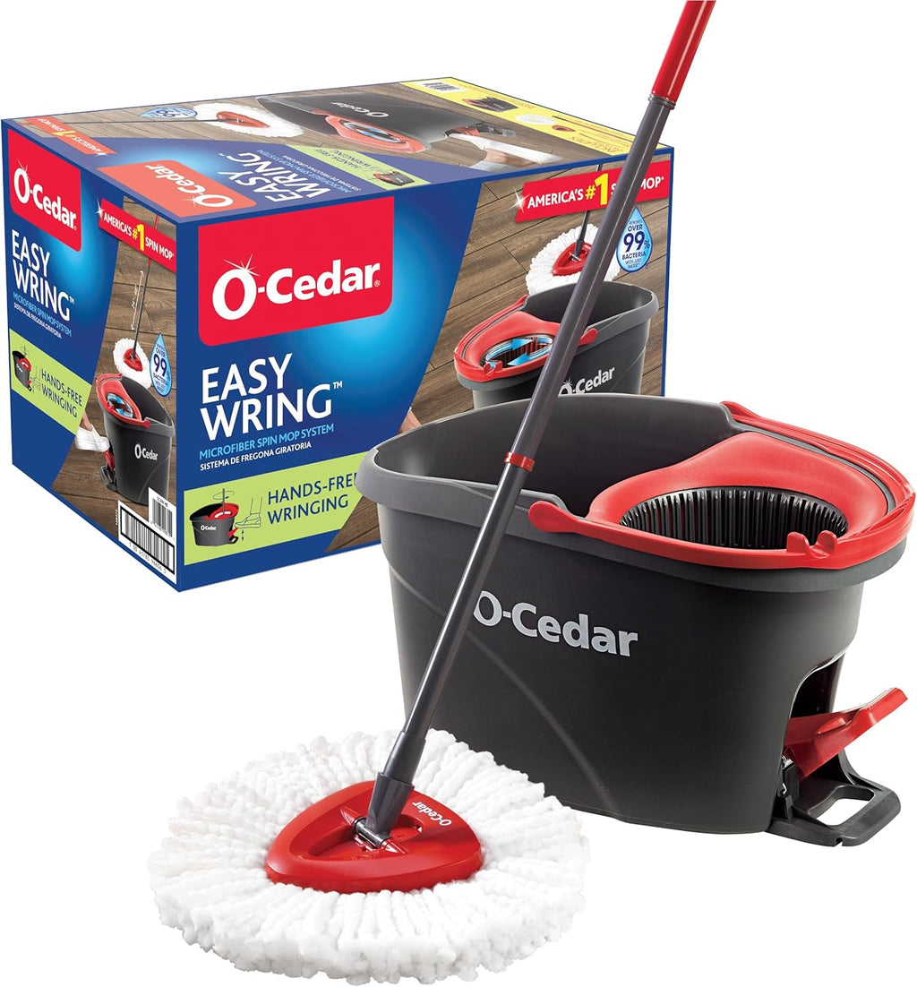 O-Cedar EasyWring Microfiber Spin Mop - Efficient Floor Cleaning System | Red & Gray Standard Size