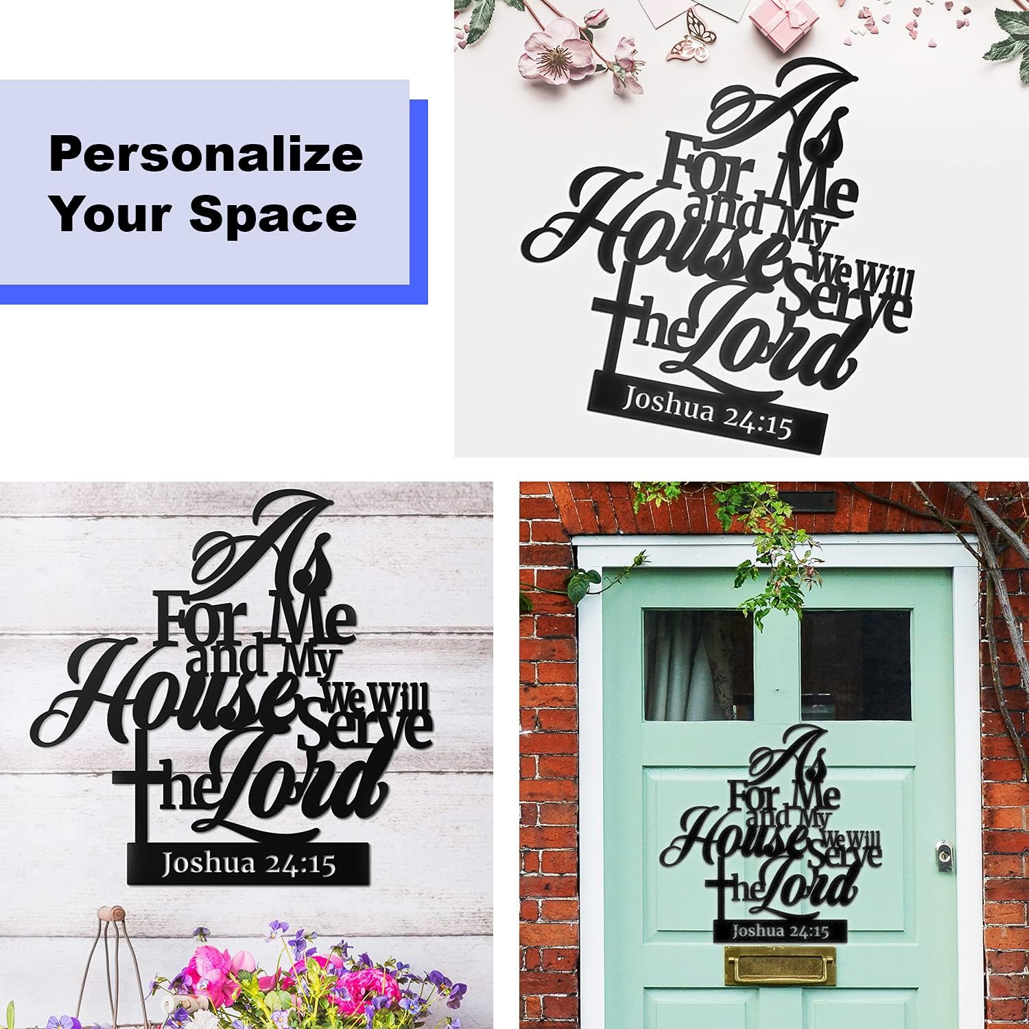 Vivegate Metal Bible Verse Wall Sign - "As For Me And My House" Christian Decor | Black 02