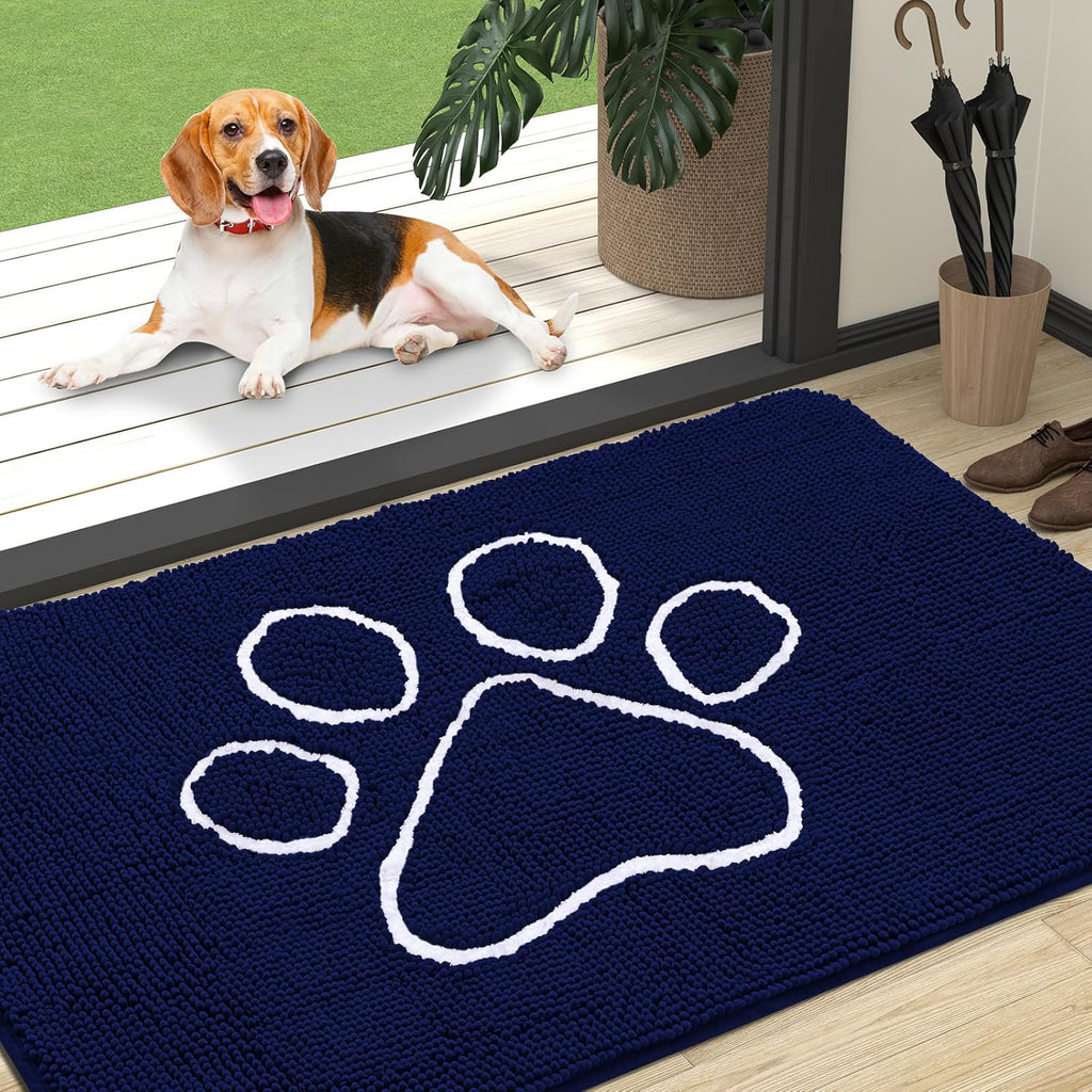 OLANLY Dog Door Mat - Absorbent Non-Slip Mud Mat for Paws | Quick Dry Chenille, 47x32, Navy Blue