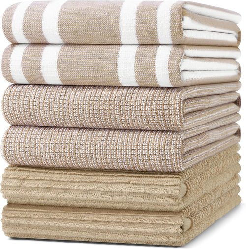 Homaxy Premium Kitchen Towels - Soft & Absorbent 380 GSM Cotton | 18”x28”, 6 Pack, Khaki