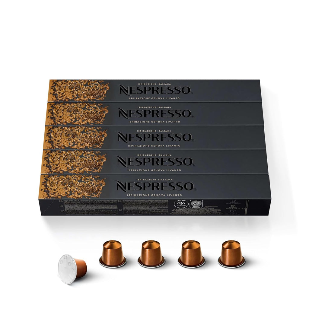 Nespresso Livanto Espresso Coffee Capsules - Medium Roast, 50 Count Coffee Pods for Rich Flavor