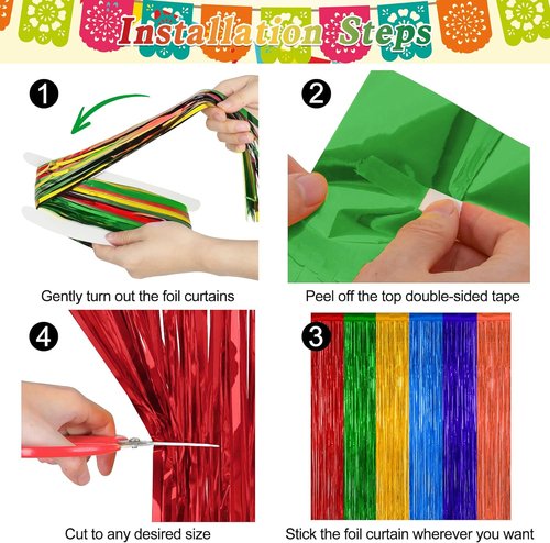 Cinco De Mayo Decorations by [Brand Name] - 2 Pack Fiesta Rainbow Backdrop | 3.28 FT x 7.05 FT Tinsel Curtains