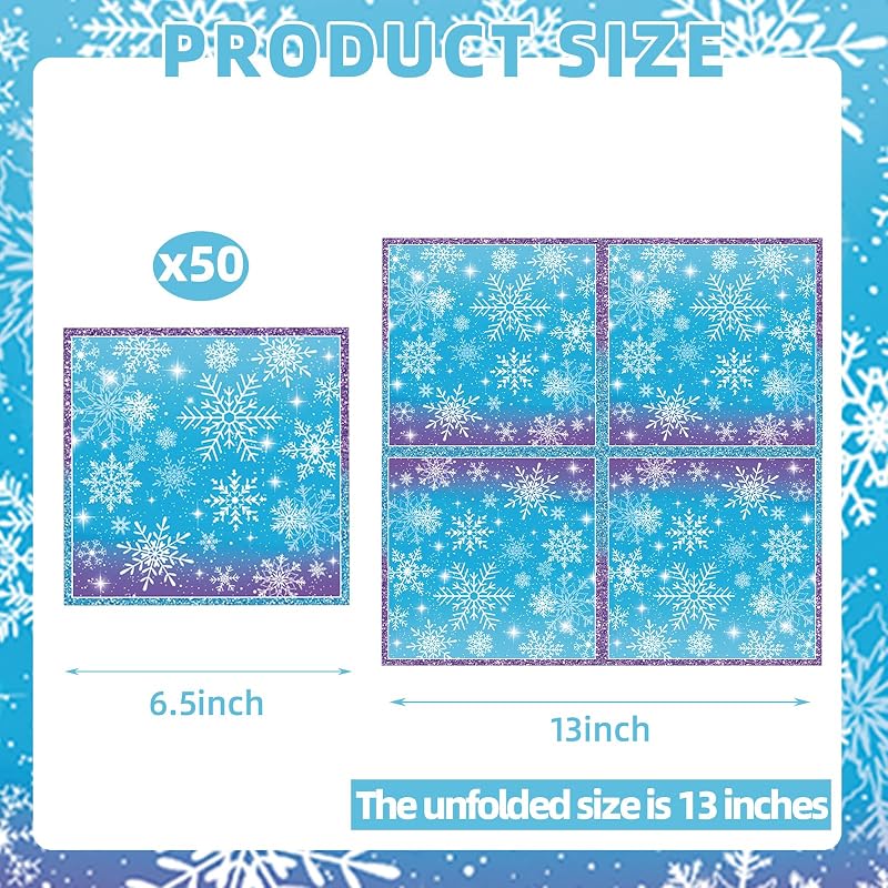 Snowflake Winter Napkins (50 Pack) 13 x 13in Disposable Party Paper Napkins