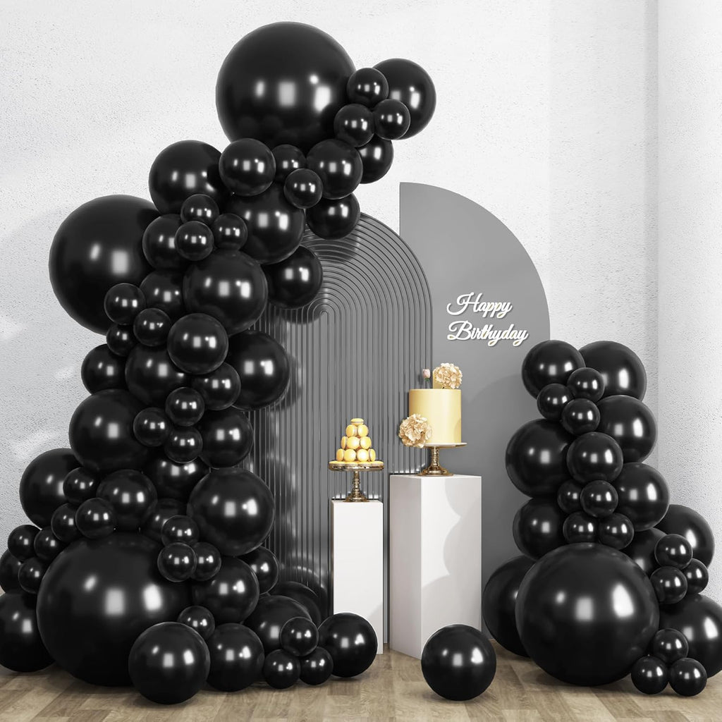 RUBFAC Black Balloons - 135pcs in Various Sizes (5-18 Inch) for Halloween, Birthday & Wedding Decor