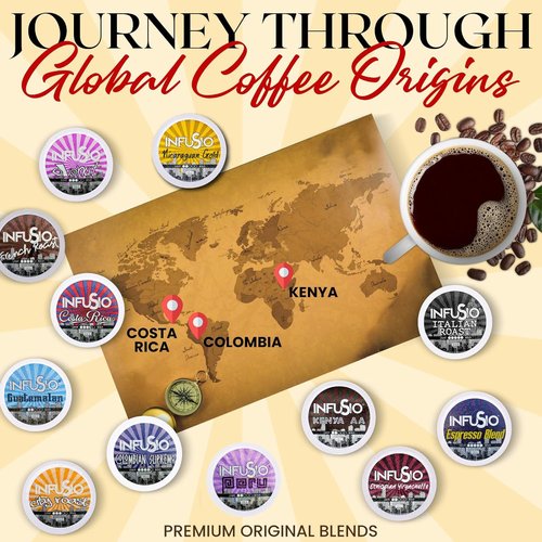 InfuSio Coffee Pods Variety Pack - 96 Count | Premium Medium & Dark Roast Blends for Keurig K-Cup 2.0