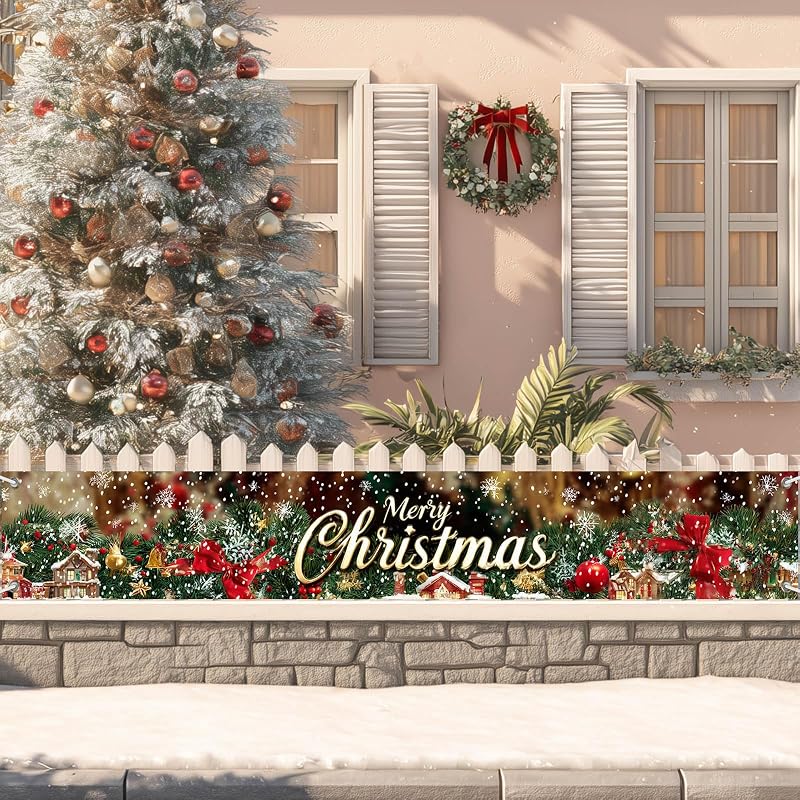 Merry Christmas Banner for Fence 118 x 20 Inch - Pine House Decor (Variation: Merry Christmas Banner#02)