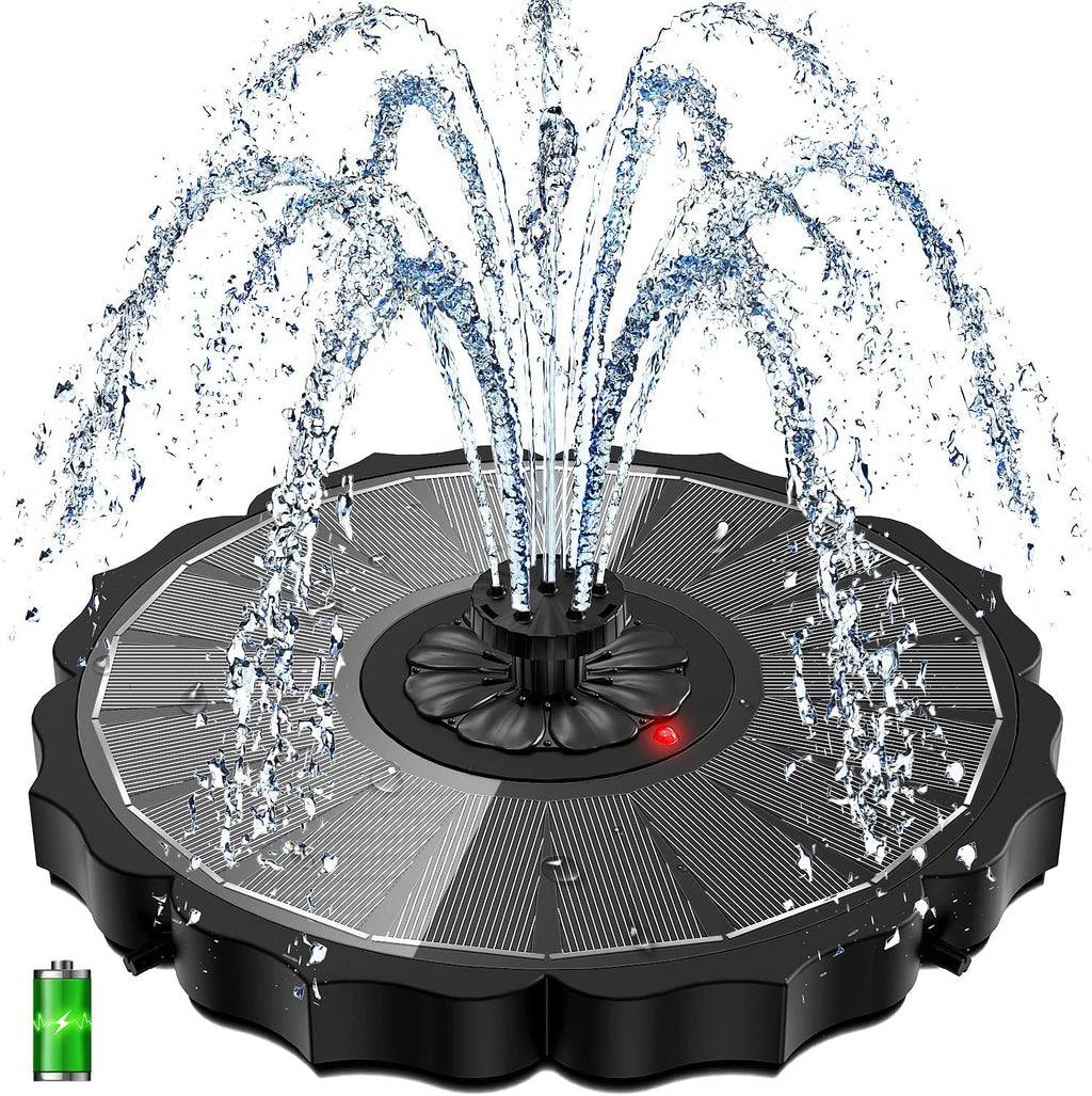 Yzert Solar Fountain - 3.5W Glass Water Pump with 2000mAh Battery & 7 Nozzles for Outdoor Use (Black)