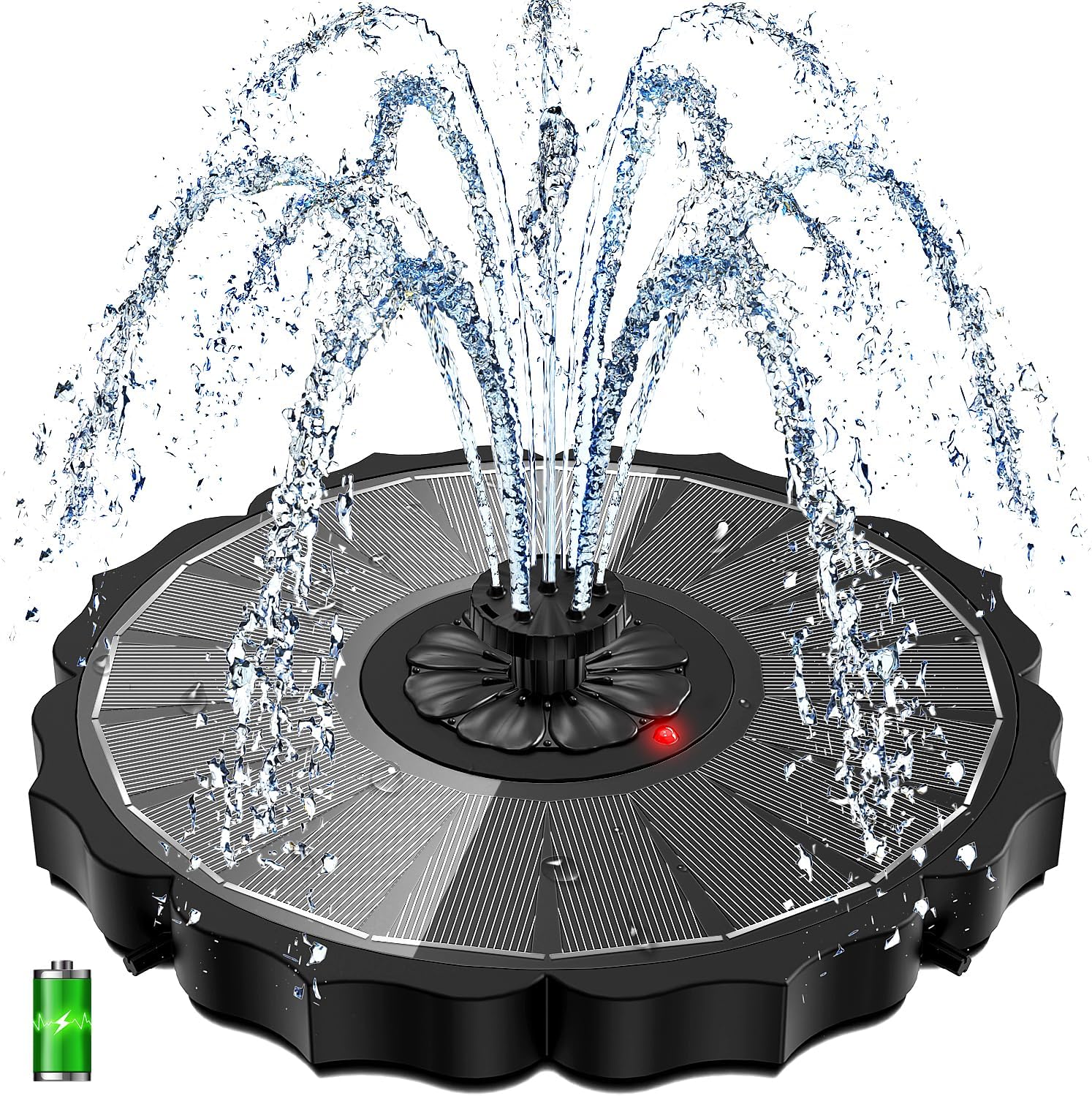 Yzert Solar Fountain - 3.5W Glass Water Pump with 2000mAh Battery & 7 Nozzles for Outdoor Use (Black)