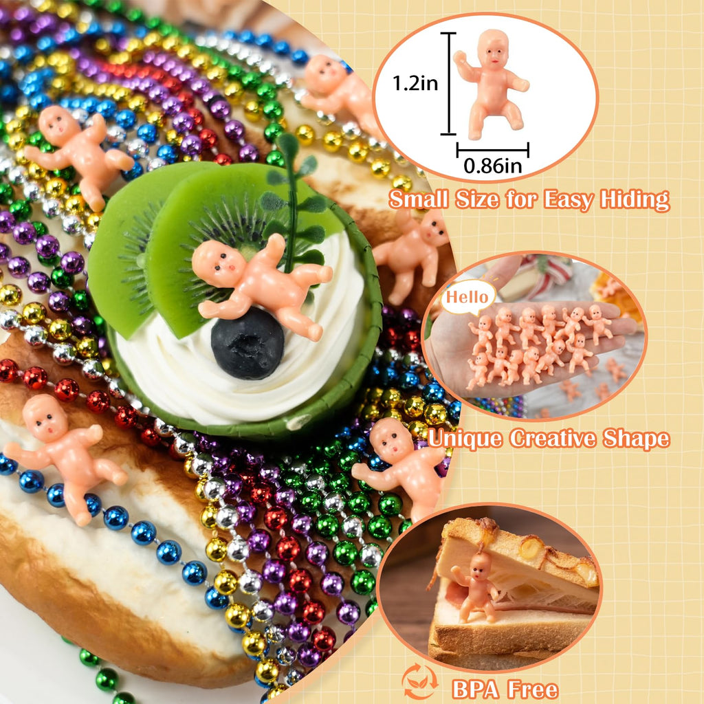 ZZYFGH 48 PCS King Cake Babies, 1.2 Inch Mini Plastic Babies for King Cake Baby Shower, My Water Broke Ice Cube Game, King Cake Baby for Party Decorations