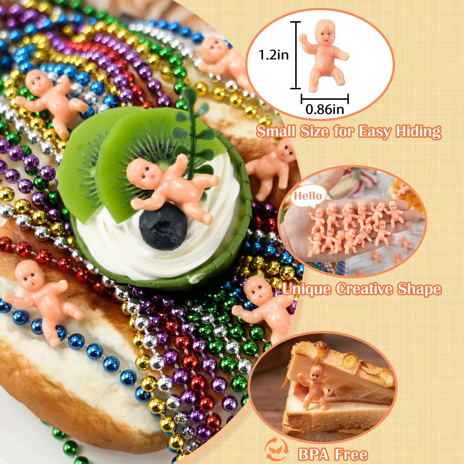 ZZYFGH 48 PCS King Cake Babies, 1.2 Inch Mini Plastic Babies for King Cake Baby Shower, My Water Broke Ice Cube Game, King Cake Baby for Party Decorations