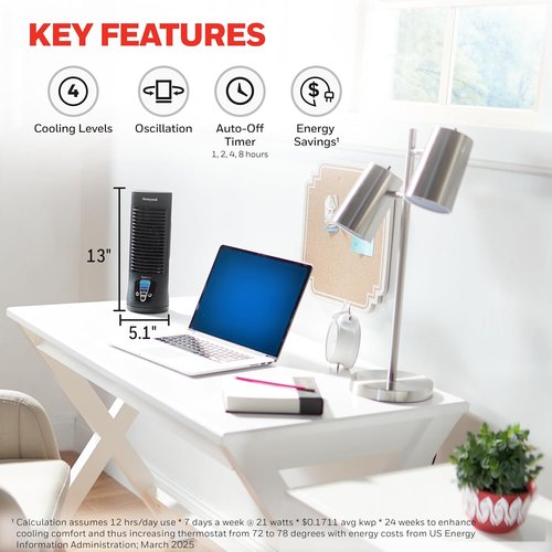 Honeywell QuietSet Personal Desk Fan - Oscillating, Quiet Operation, 4 Power Levels, Black | HTF210B