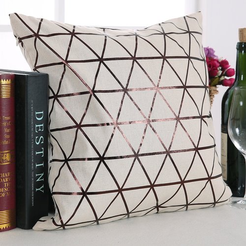 Deconovo Foil Print Pillow Cover Recycled Cotton Cushion Cover Decorative Geometic Pattern Pillow Cover with Invisible Zipper for Living Room, Bronze, 18×18